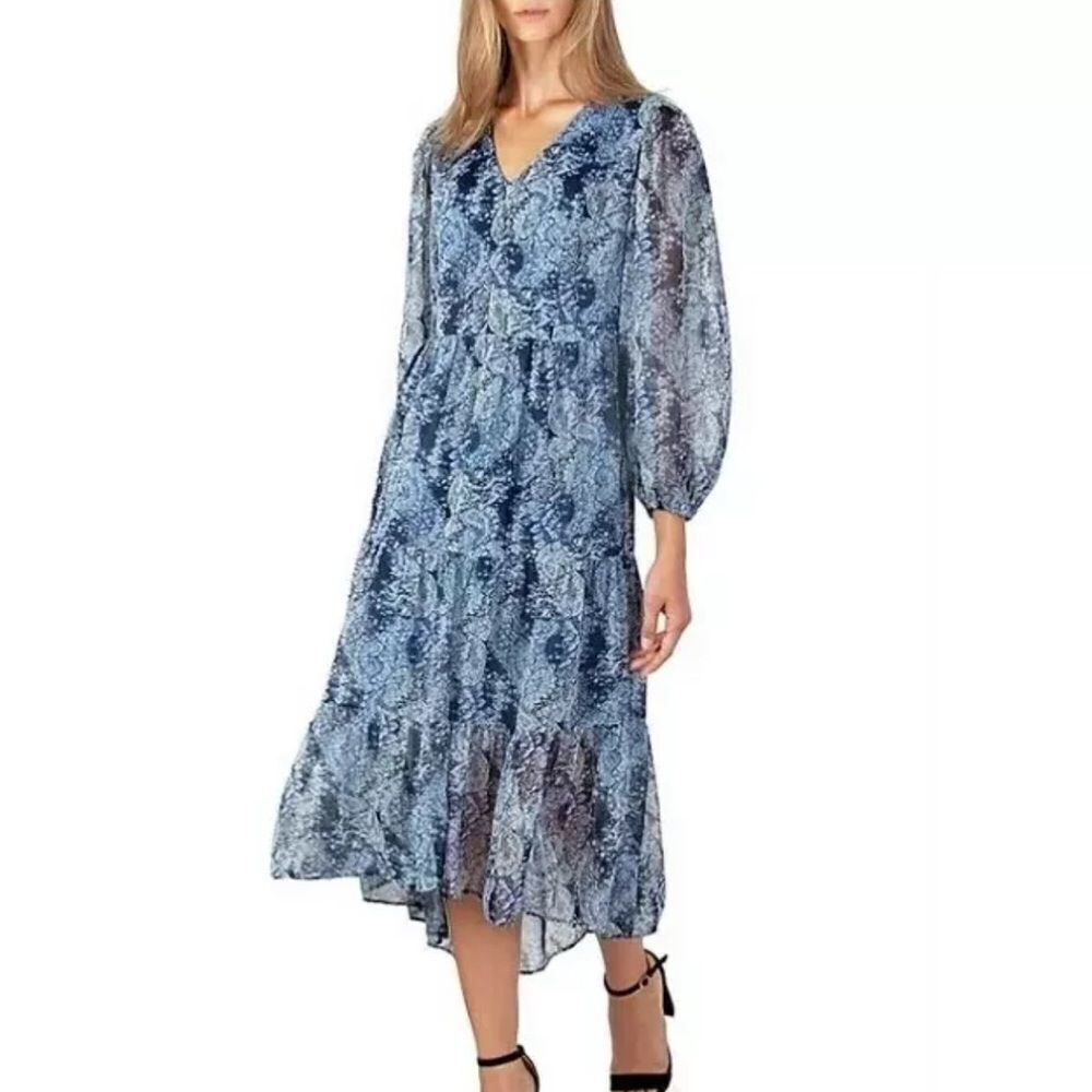 Joie Long Sleeve Tiered Printed Maxi Dress Parisian Paisley Size Medium